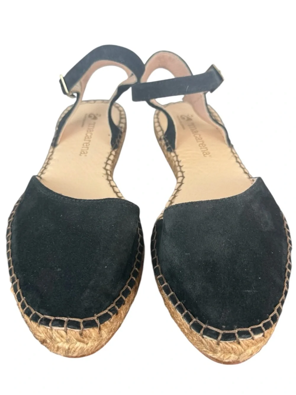 Macarena Handmade Spain Black Suede Closed Toe Espadrille NWOT Ankle Strap 38
